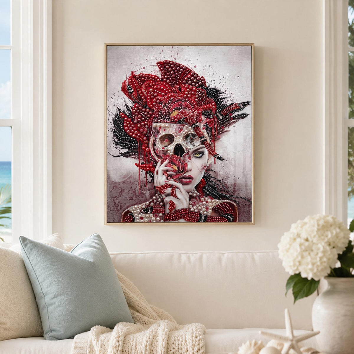 Half-Skull Lady in Crimson pearl painting – image 3