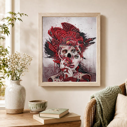 Half-Skull Lady in Crimson pearl painting – image 4