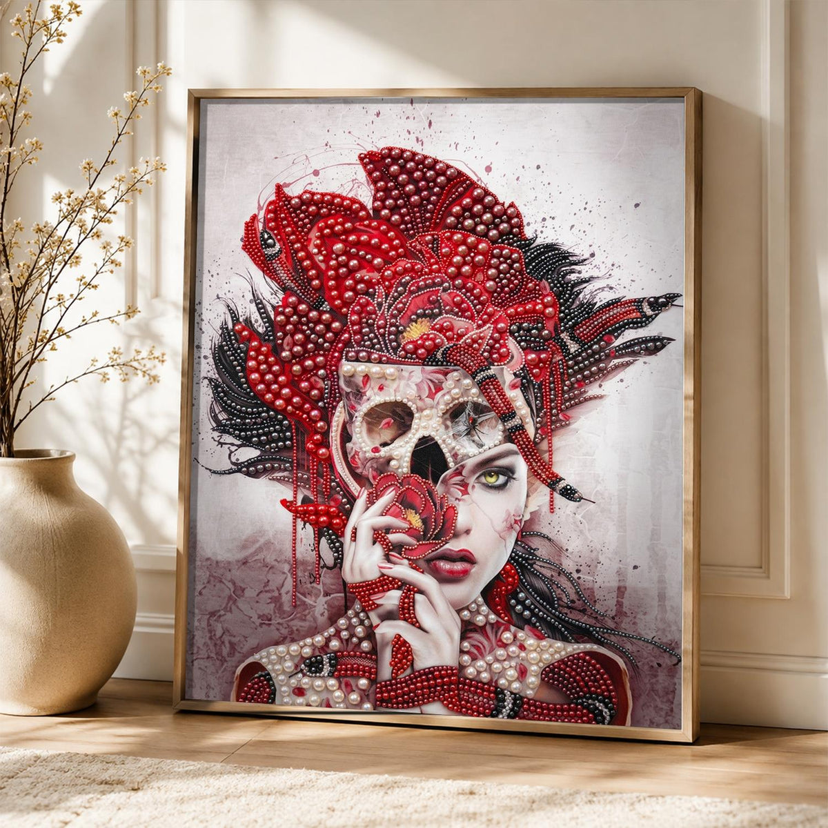 Half-Skull Lady in Crimson pearl painting – image 5