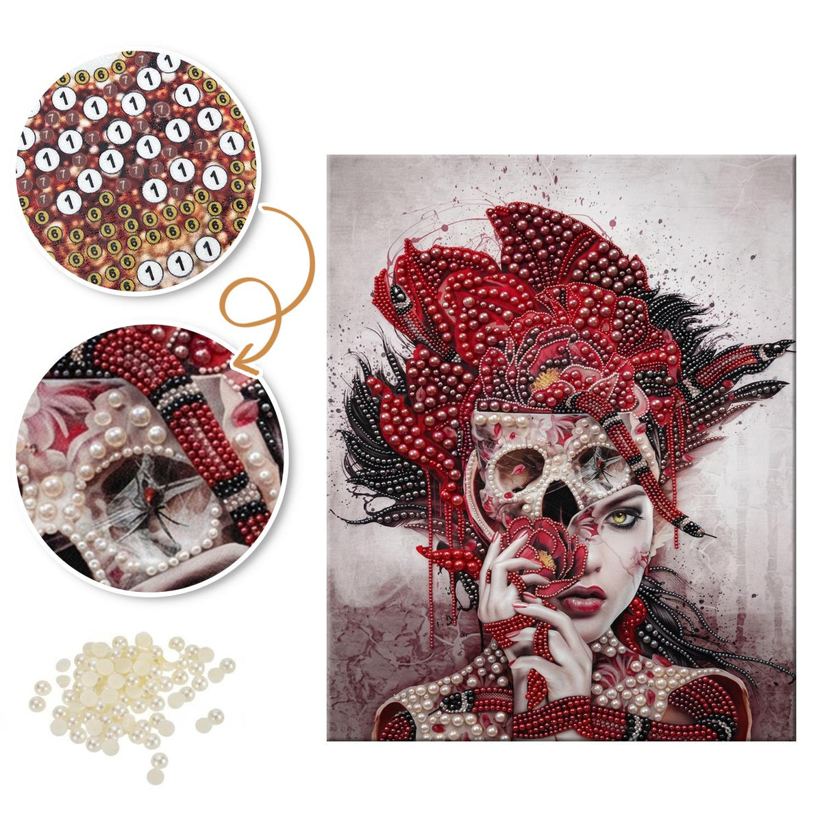 Half-Skull Lady in Crimson pearl painting – image 6
