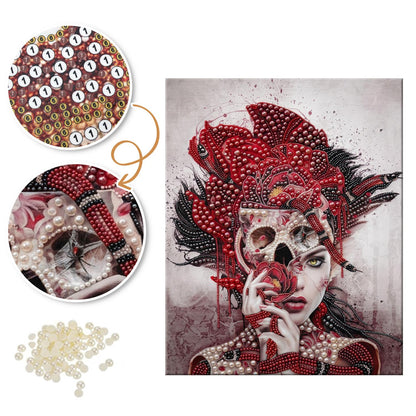 Half-Skull Lady in Crimson pearl painting – image 6