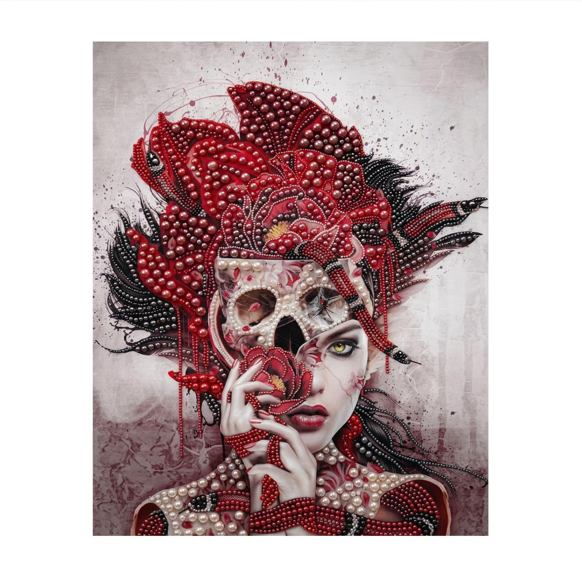 Half-Skull Lady in Crimson pearl painting – image 11