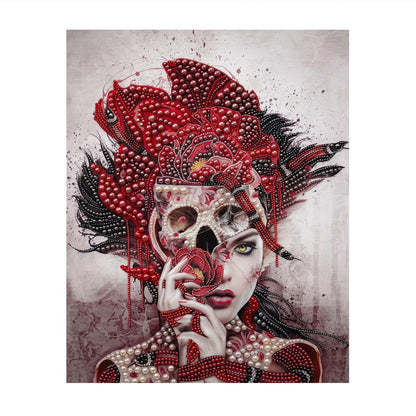 Half-Skull Lady in Crimson pearl painting – image 11