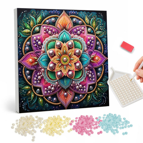 Colorful Pearl Bead Mandala Flower Canvas pearl painting – image 1