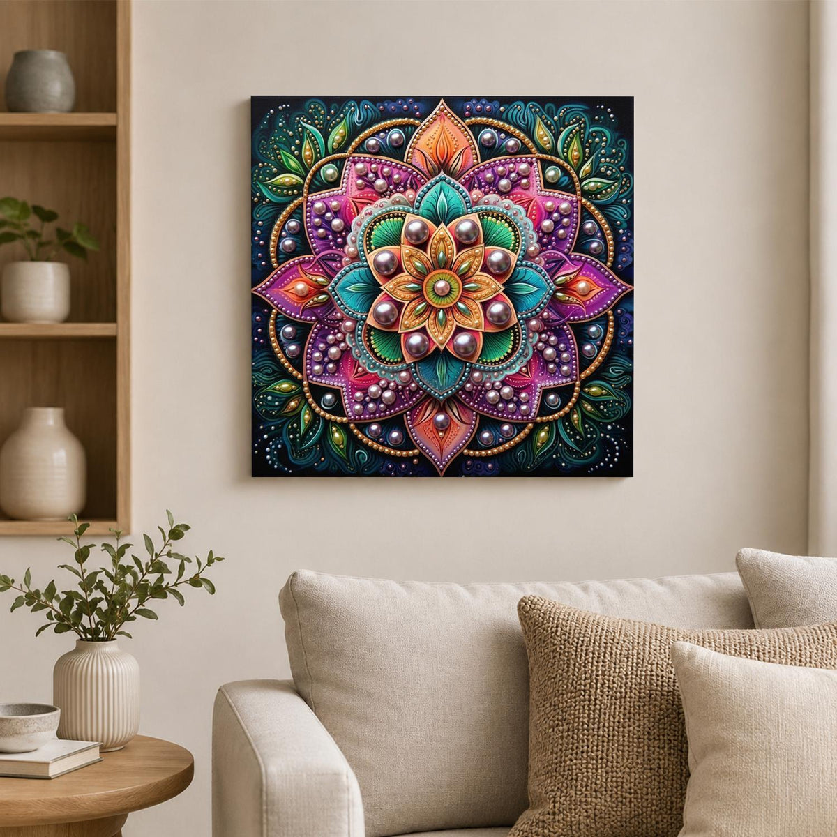 Pink Lotus Mandala on Black pearl painting – image 2