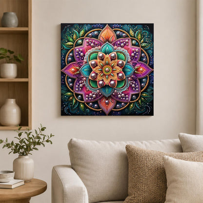 Pink Lotus Mandala on Black pearl painting – image 2