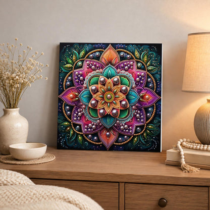 Pink Lotus Mandala on Black pearl painting – image 3