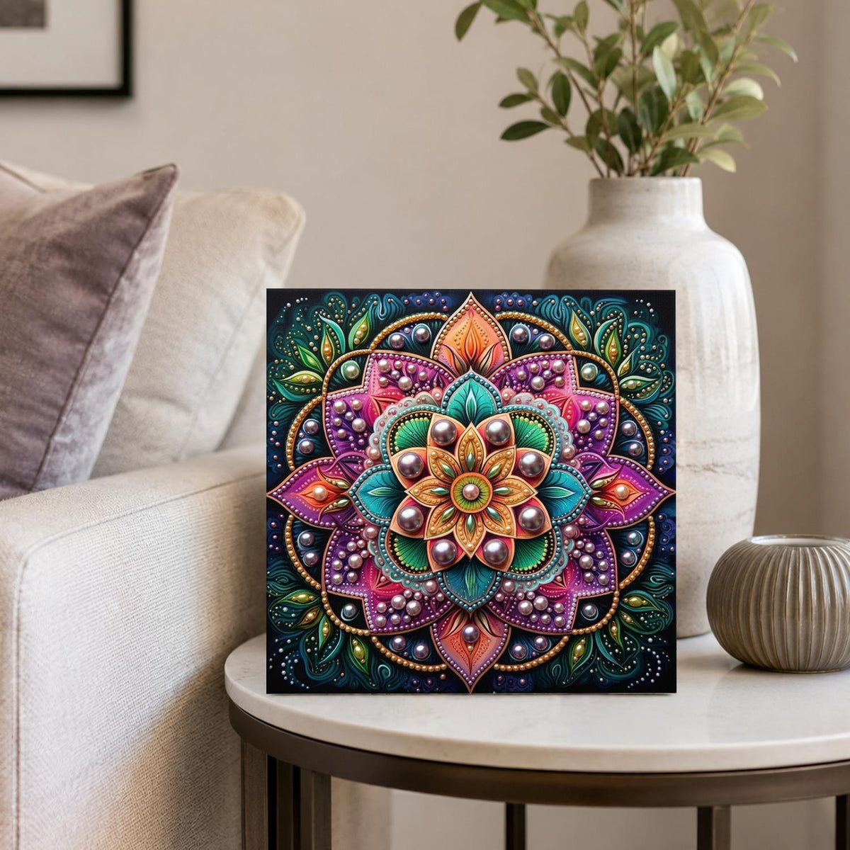 Pink Lotus Mandala on Black pearl painting – image 4