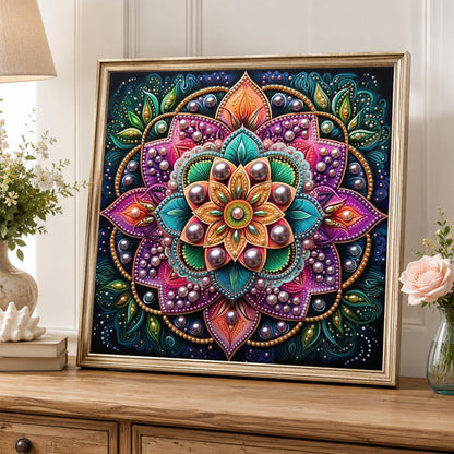 Pink Lotus Mandala on Black pearl painting – image 5