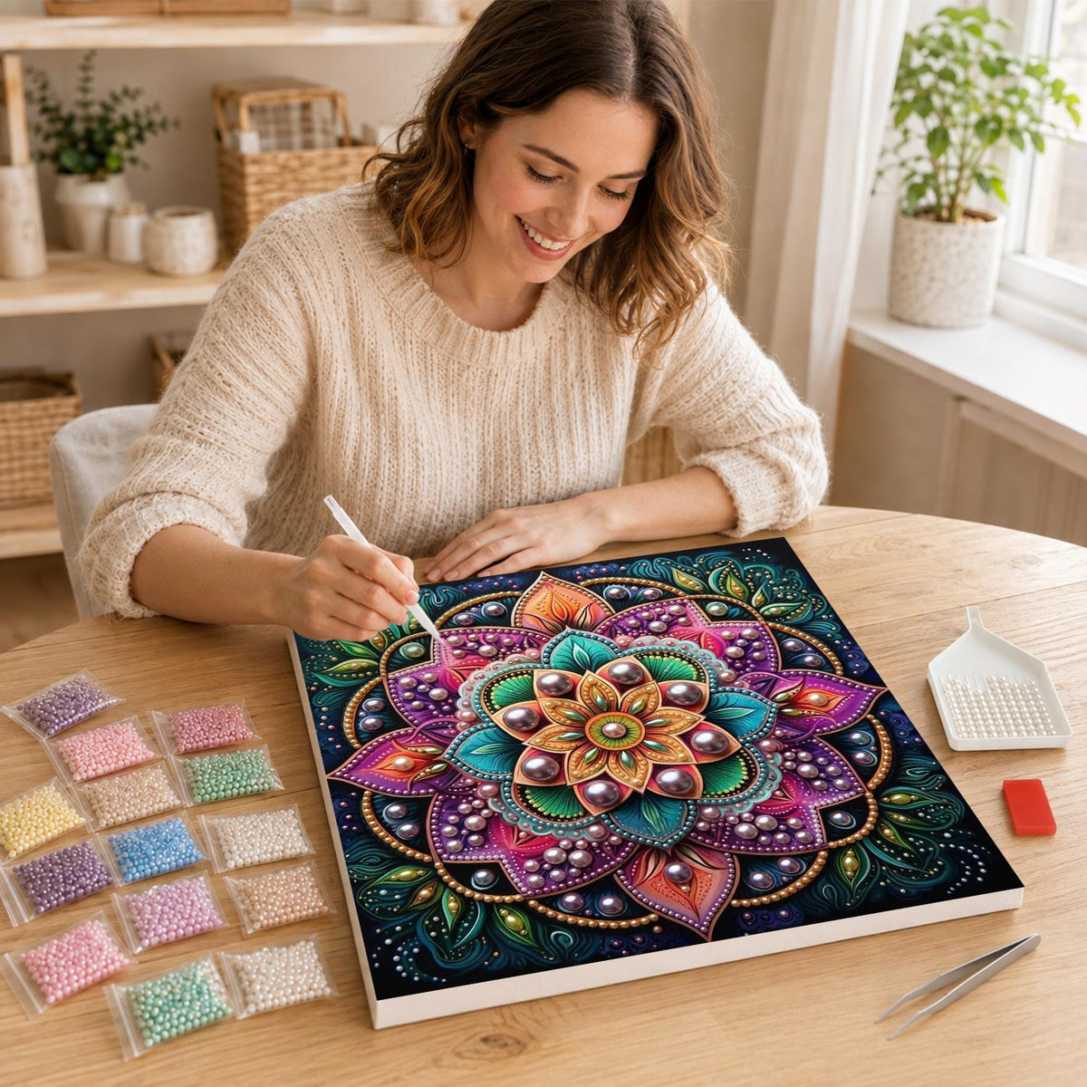 Pink Lotus Mandala on Black pearl painting – image 16