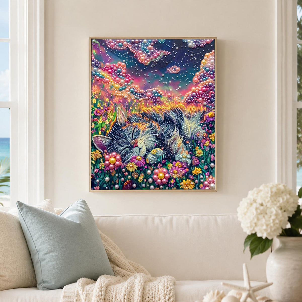 Tabby Napping in a Flower Field pearl painting – image 3