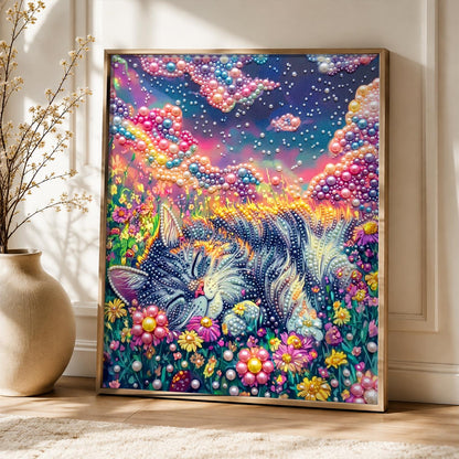 Tabby Napping in a Flower Field pearl painting – image 5