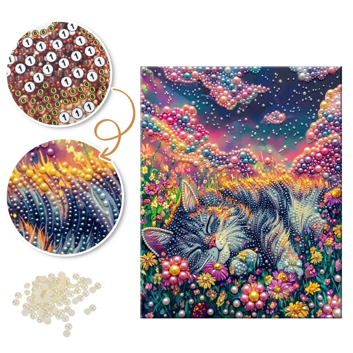 Tabby Napping in a Flower Field pearl painting – image 6