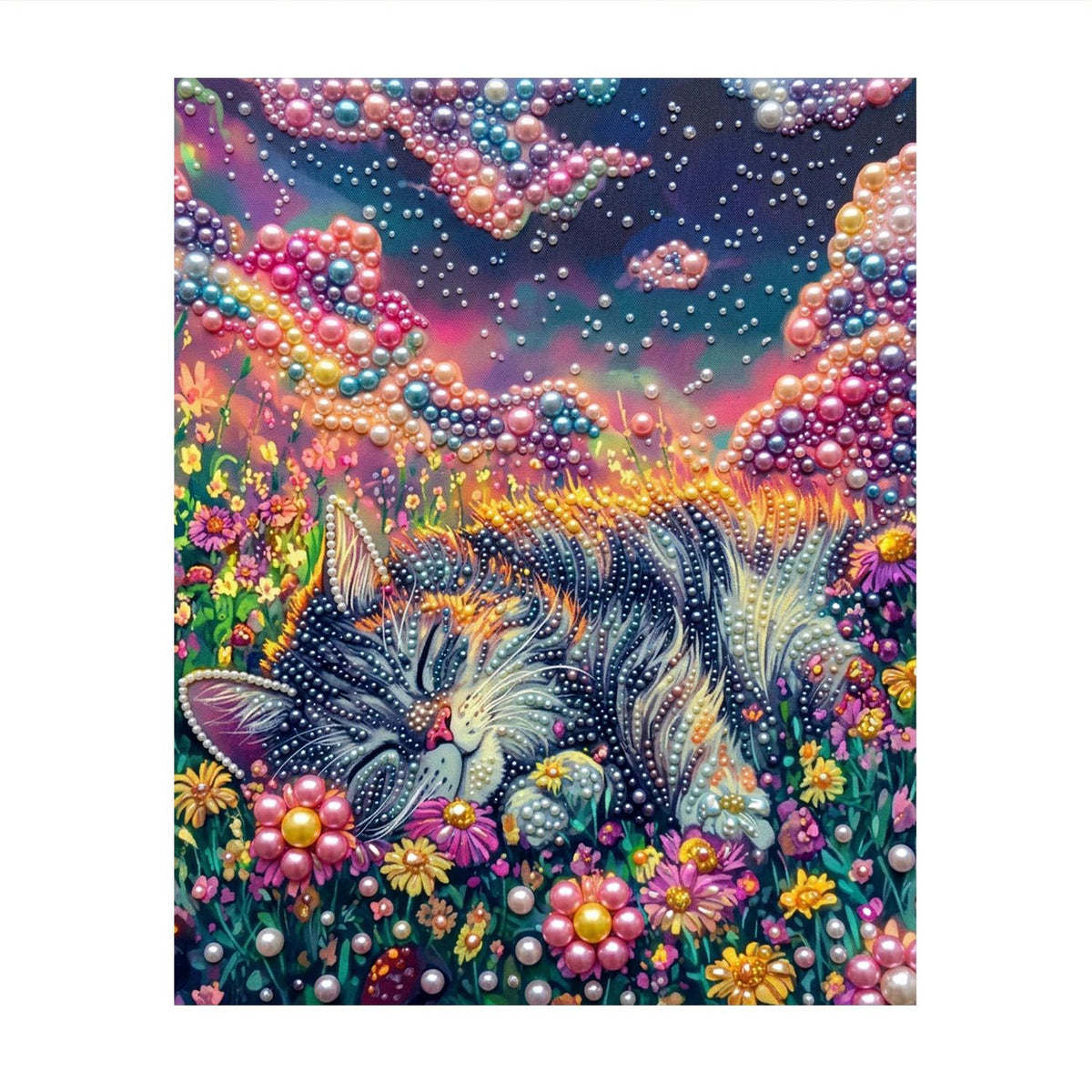 Tabby Napping in a Flower Field pearl painting – image 11