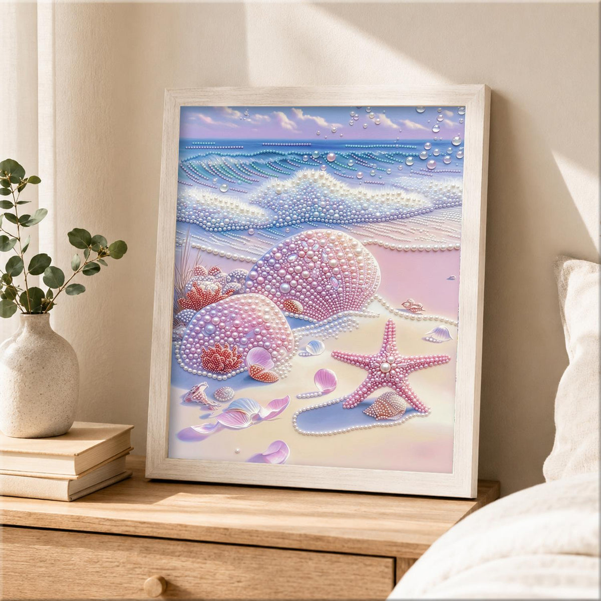 Seafoam Wave and Pink Shells pearl painting – image 2