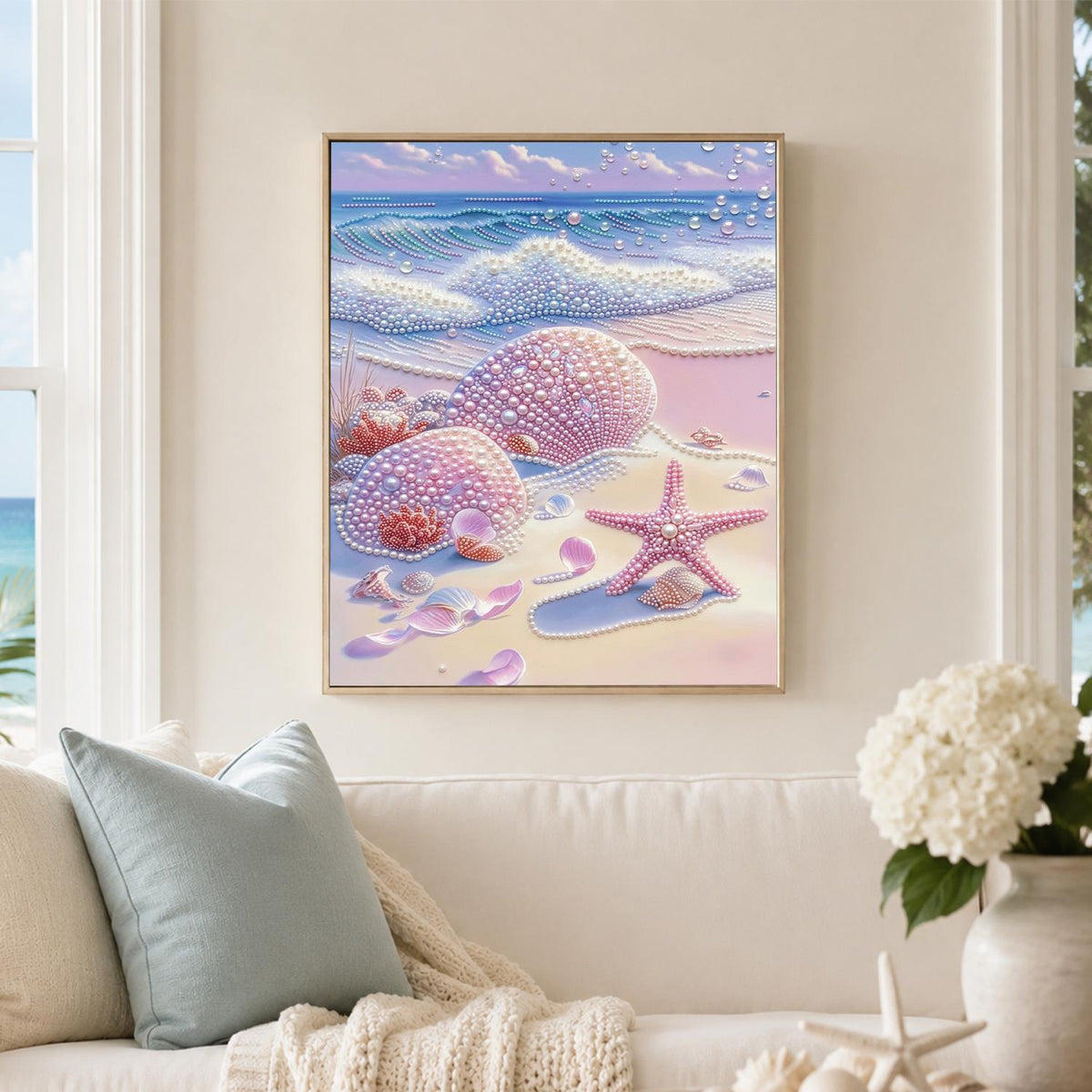 Seafoam Wave and Pink Shells pearl painting – image 3