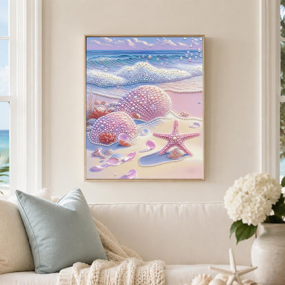 Seafoam Wave and Pink Shells pearl painting – image 3