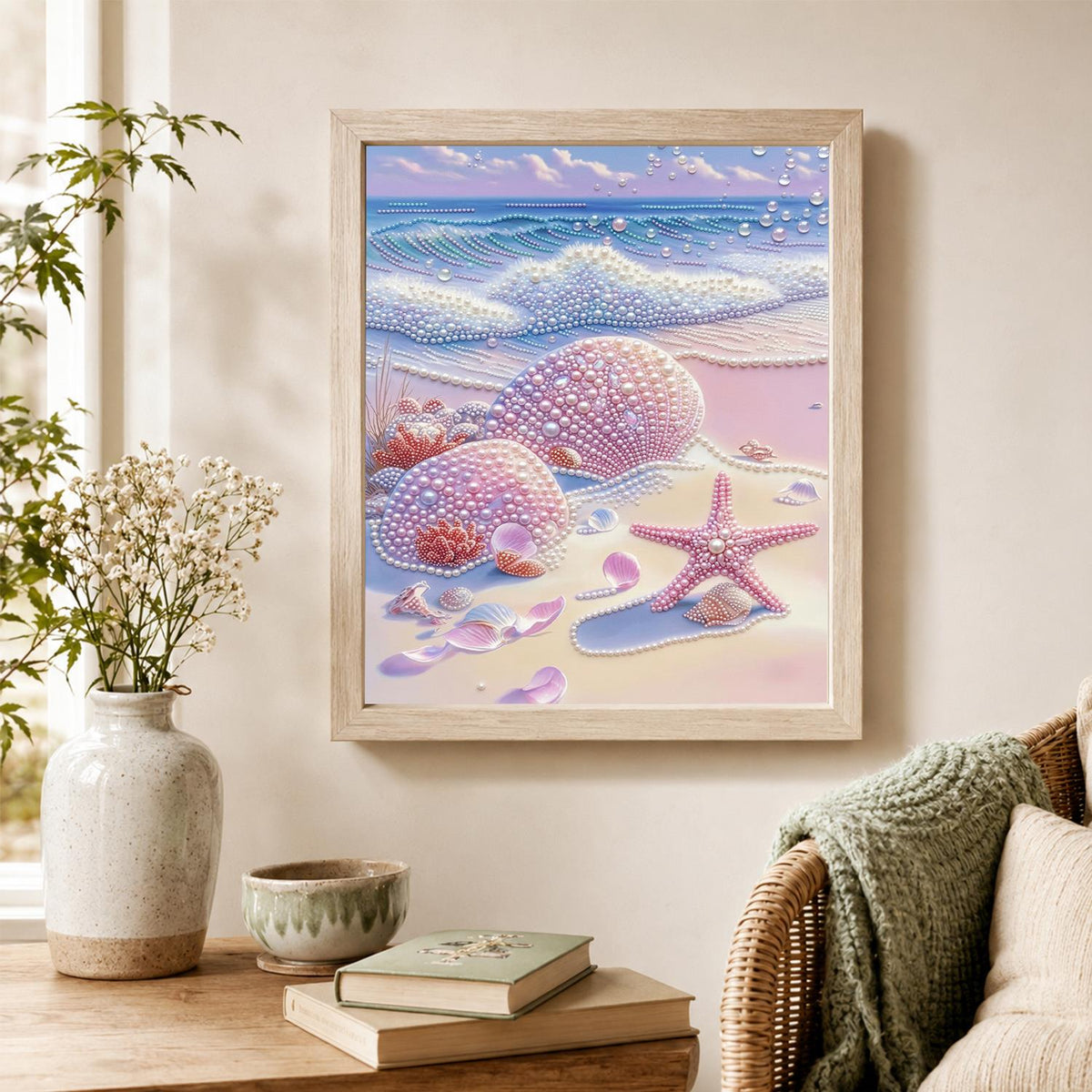 Seafoam Wave and Pink Shells pearl painting – image 4