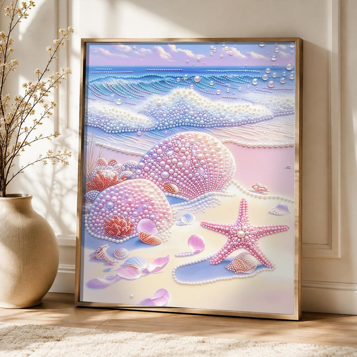 Seafoam Wave and Pink Shells pearl painting – image 5
