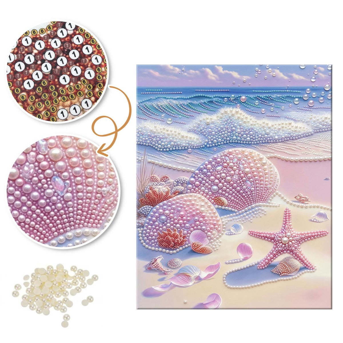 Seafoam Wave and Pink Shells pearl painting – image 6