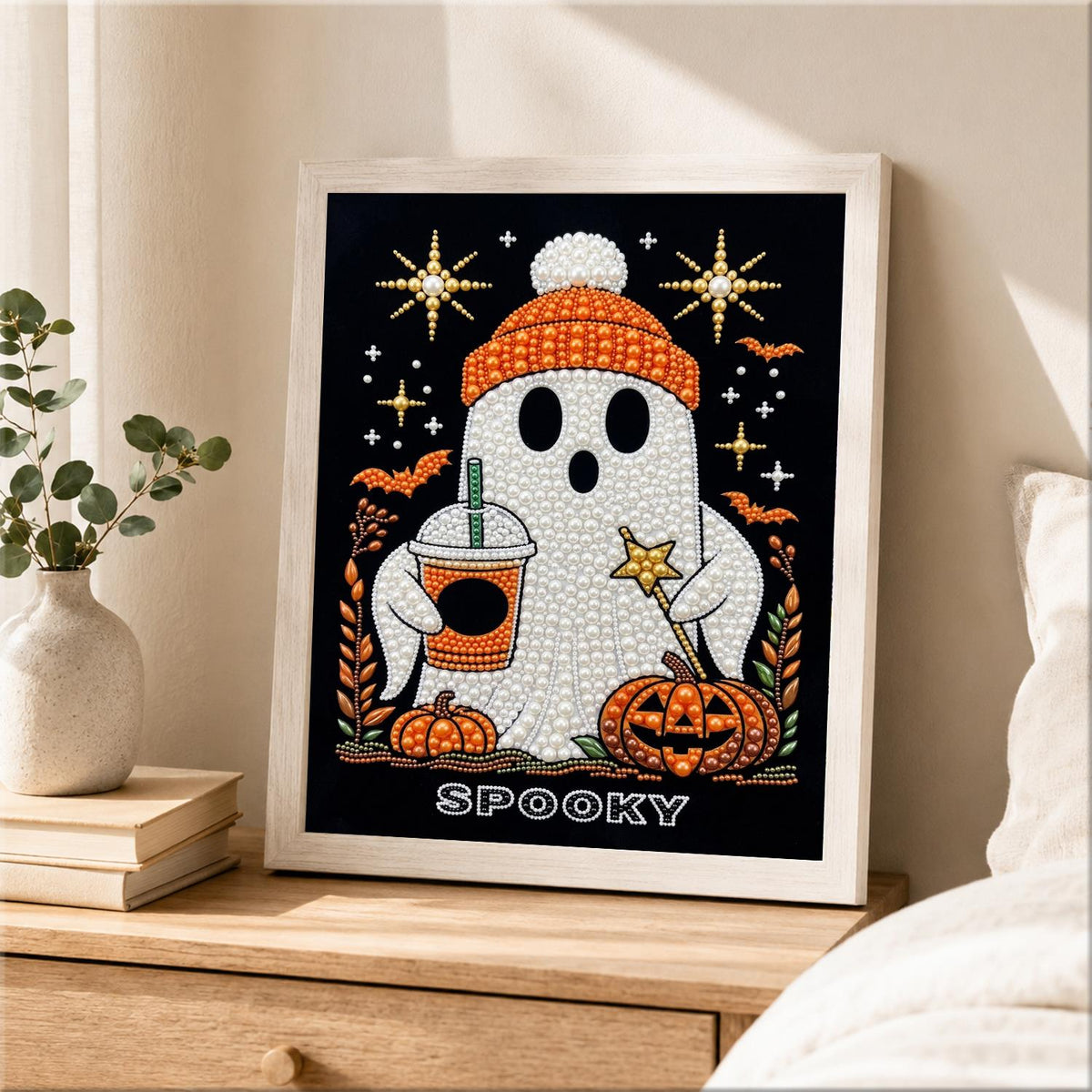 Iced Coffee Ghost in a Beanie pearl painting – image 2