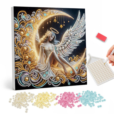 Pearl Painting Angel with Golden Wings pearl painting – image 1