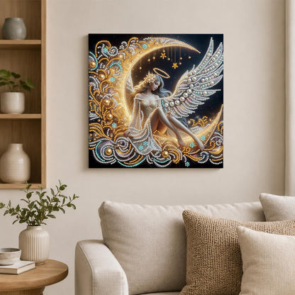 Haloed Angel on a Golden Moon pearl painting – image 2