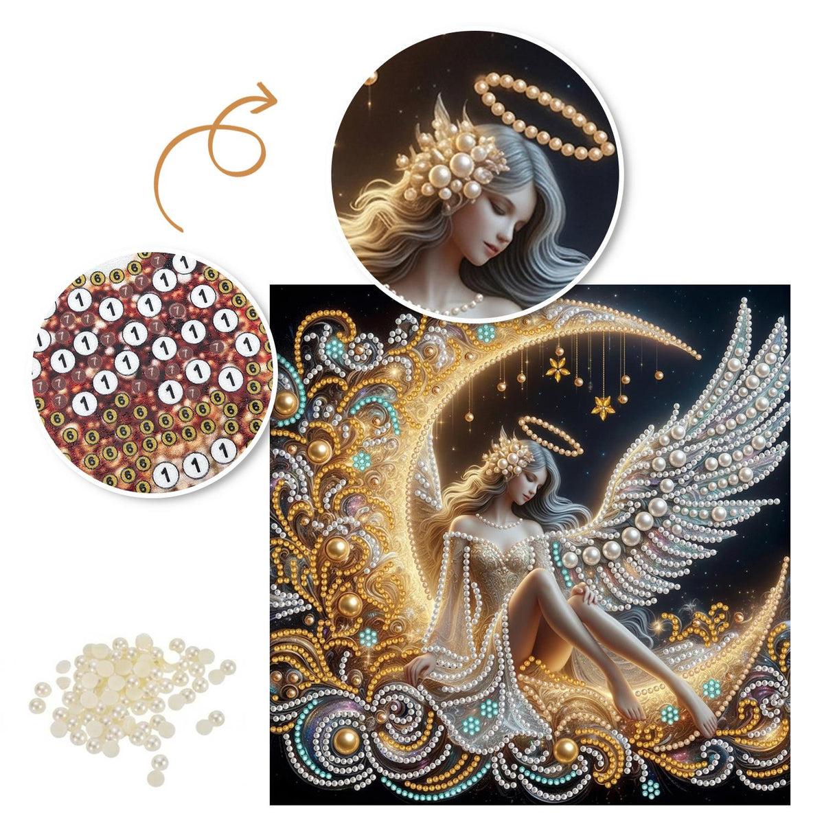 Haloed Angel on a Golden Moon pearl painting – image 6