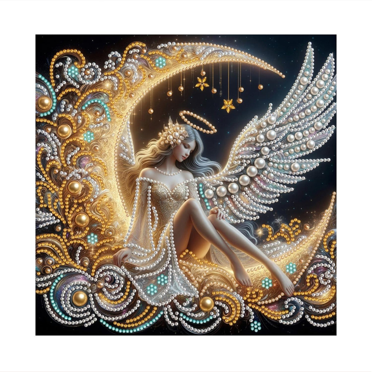 Haloed Angel on a Golden Moon pearl painting – image 11