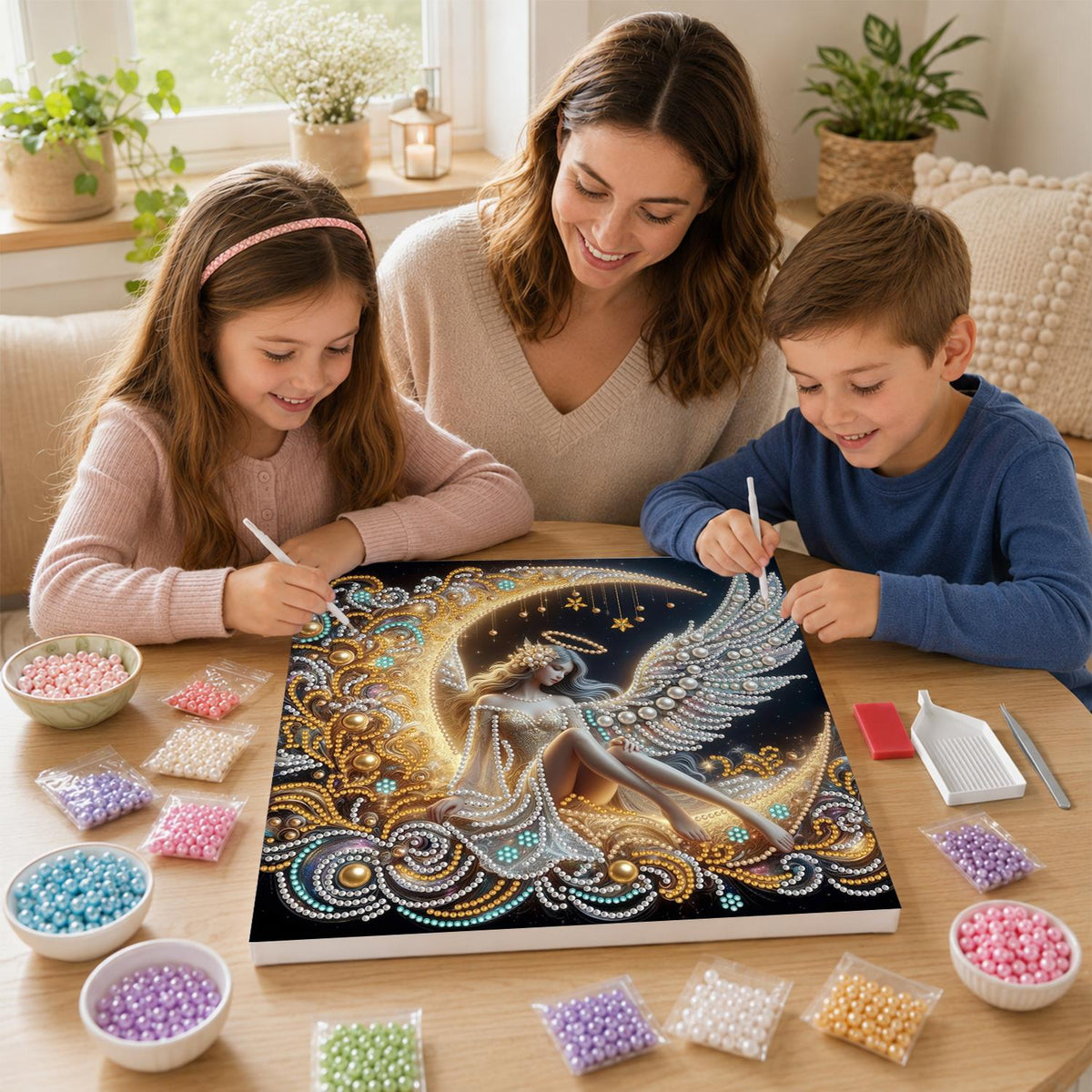 Haloed Angel on a Golden Moon pearl painting – image 15