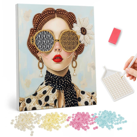 Pearl Painting Portrait of a Woman in Sunglasses pearl painting – image 1