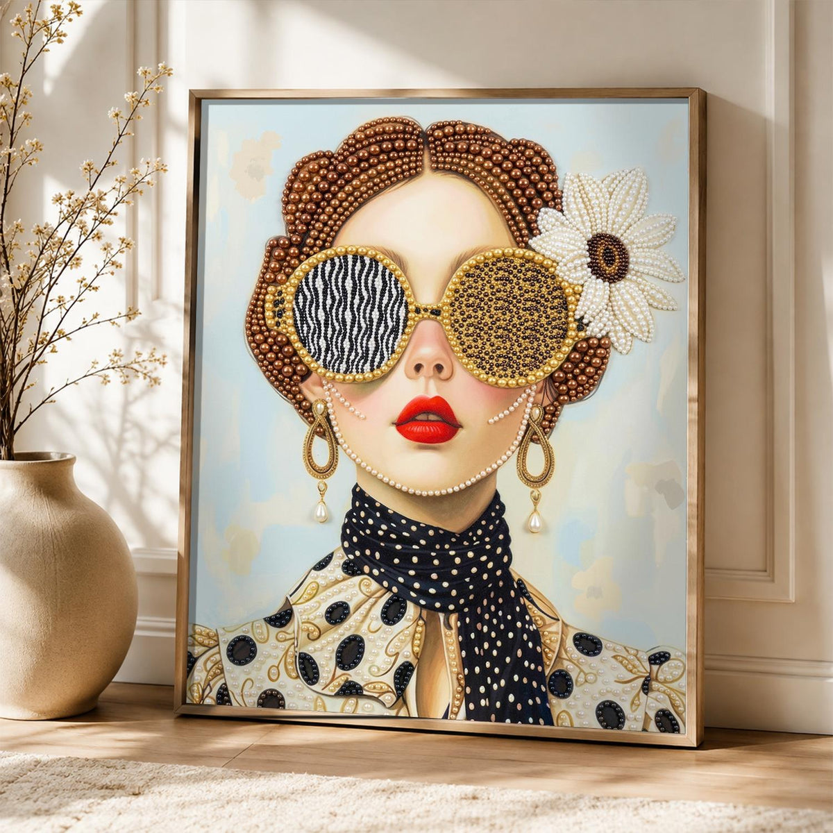 Polka Dot Scarf and Safari Shades pearl painting – image 5
