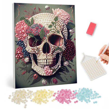 Floral Sugar Skull pearl painting – image 1