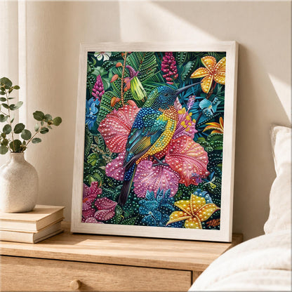 Rainforest Hummingbird and Lilies pearl painting – image 2