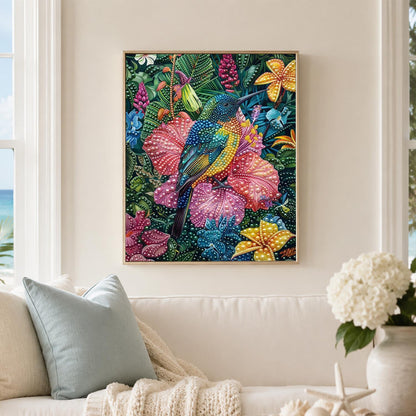 Rainforest Hummingbird and Lilies pearl painting – image 3