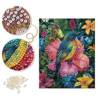 Rainforest Hummingbird and Lilies pearl painting – image 6