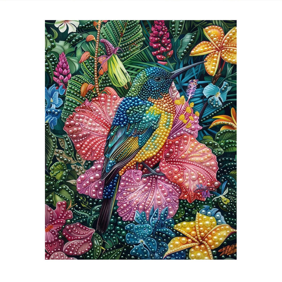 Rainforest Hummingbird and Lilies pearl painting – image 11