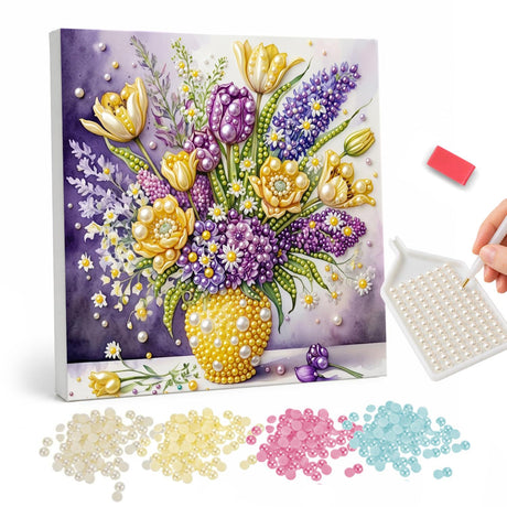 Pearl Painting Floral Bouquet Vase pearl painting – image 1