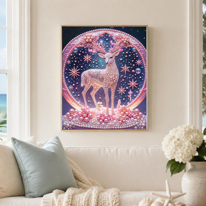 Snowflake Stag in a Pink Globe pearl painting – image 3