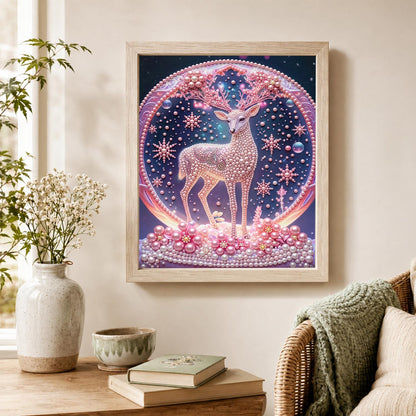 Snowflake Stag in a Pink Globe pearl painting – image 4