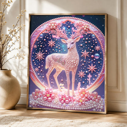 Snowflake Stag in a Pink Globe pearl painting – image 5