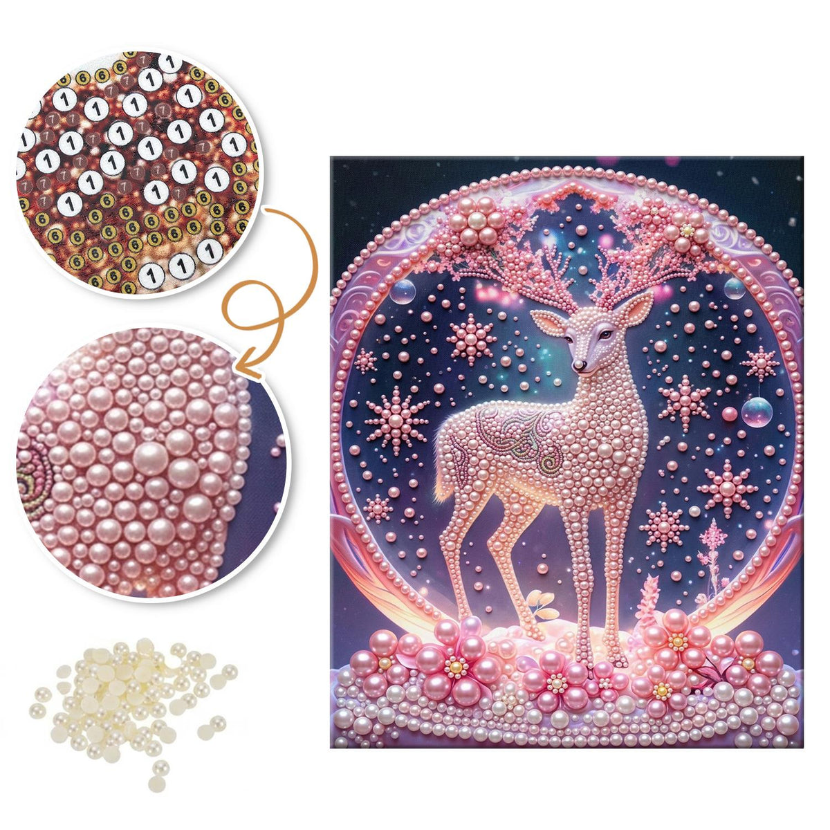 Snowflake Stag in a Pink Globe pearl painting – image 6