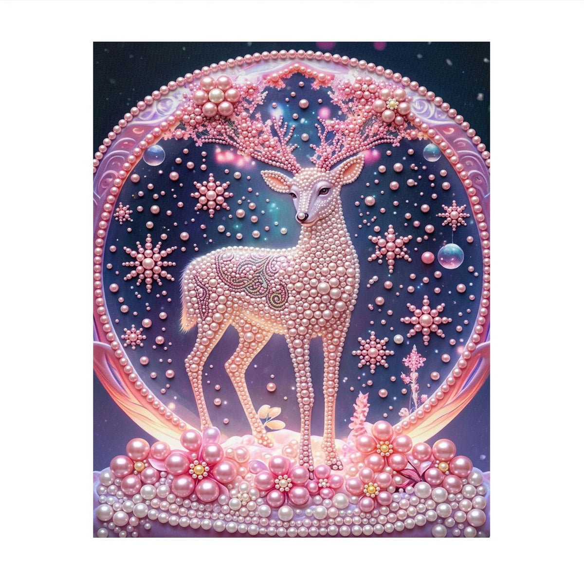 Snowflake Stag in a Pink Globe pearl painting – image 11