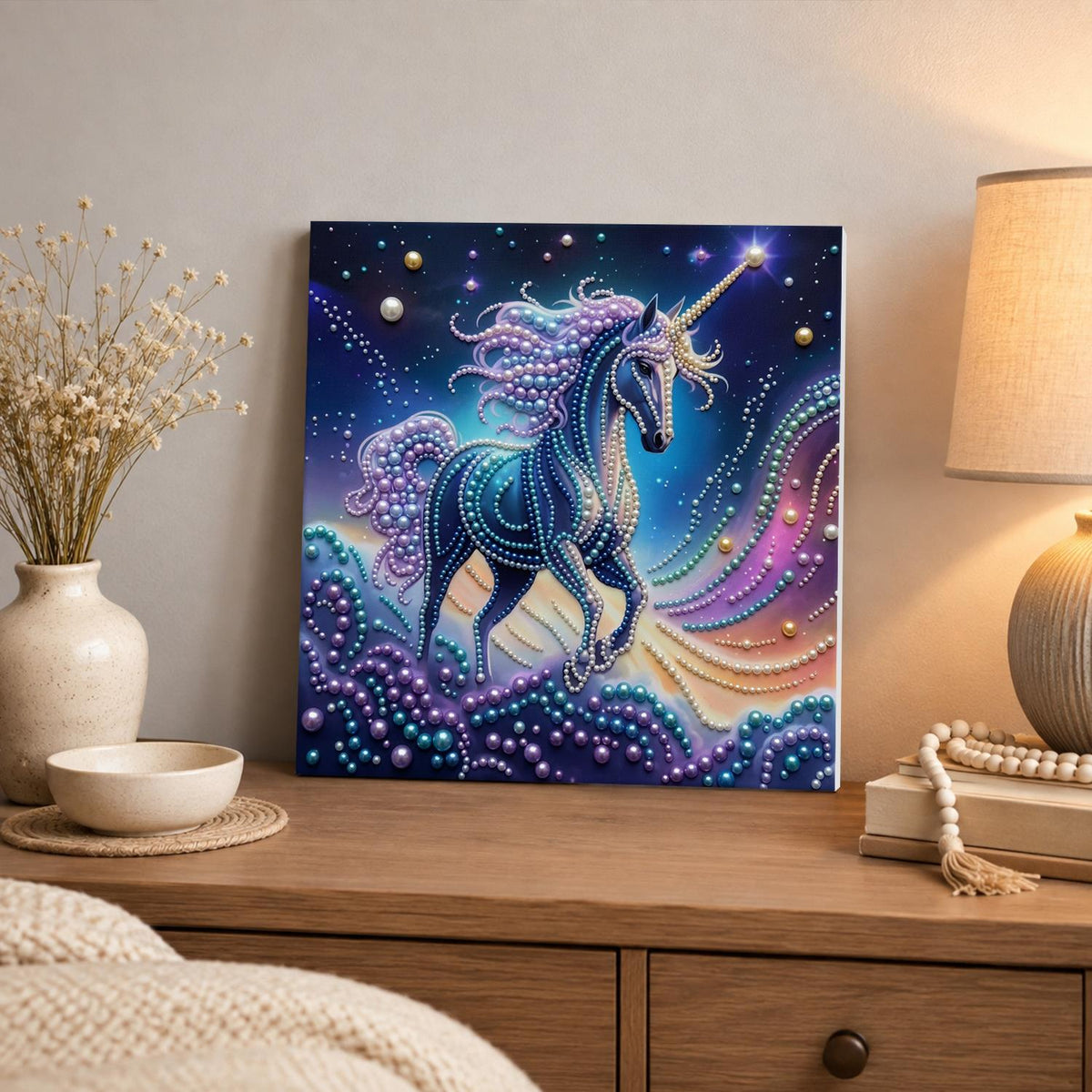 Midnight Blue Unicorn in Stardust pearl painting – image 3
