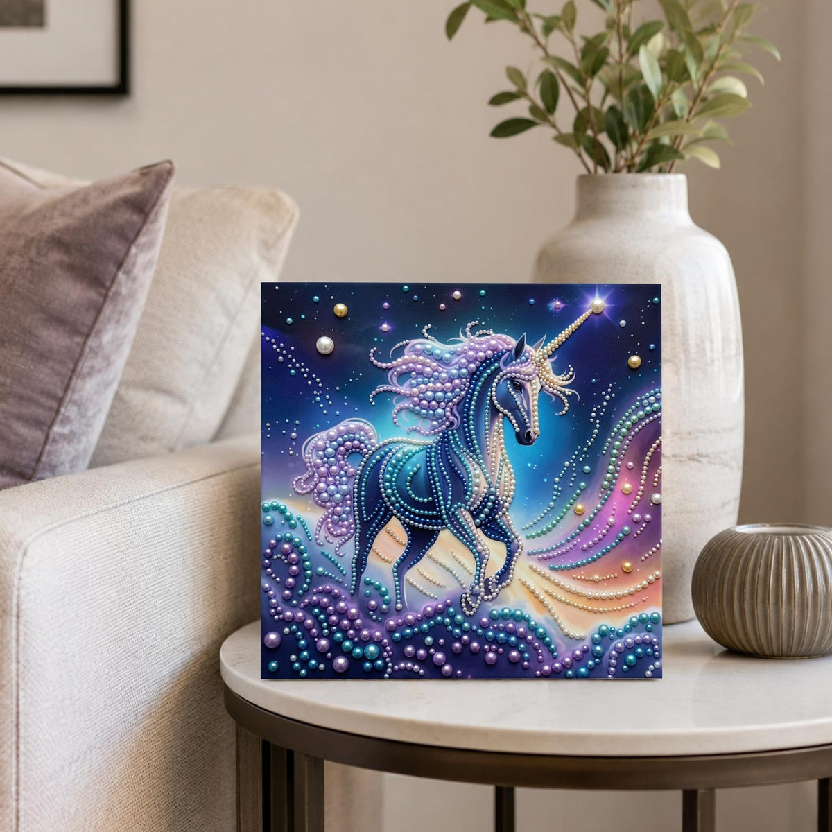 Midnight Blue Unicorn in Stardust pearl painting – image 4