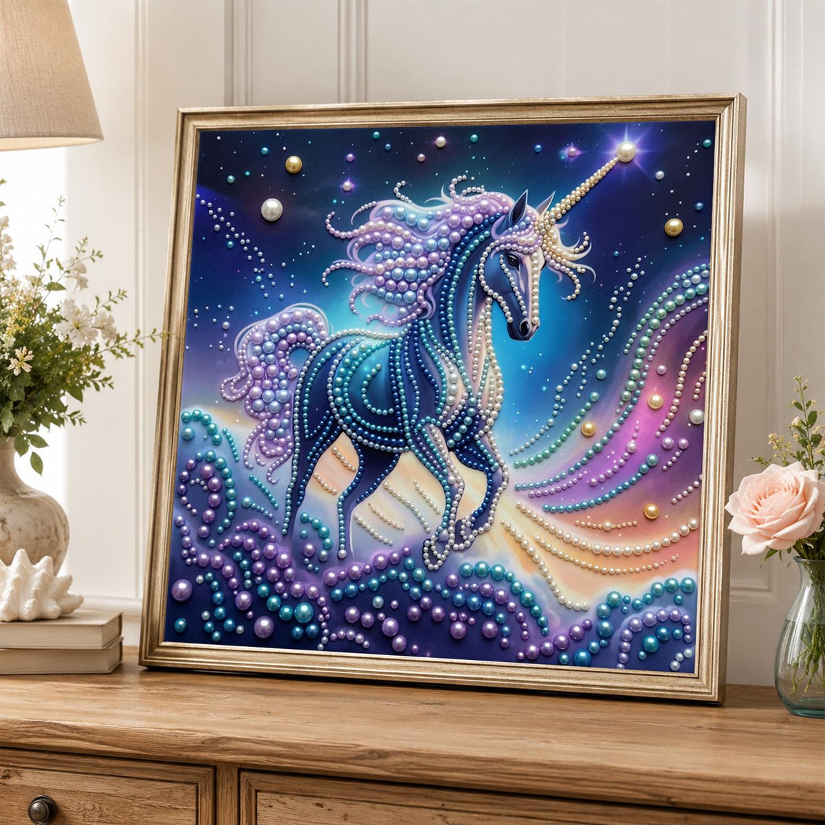 Midnight Blue Unicorn in Stardust pearl painting – image 5