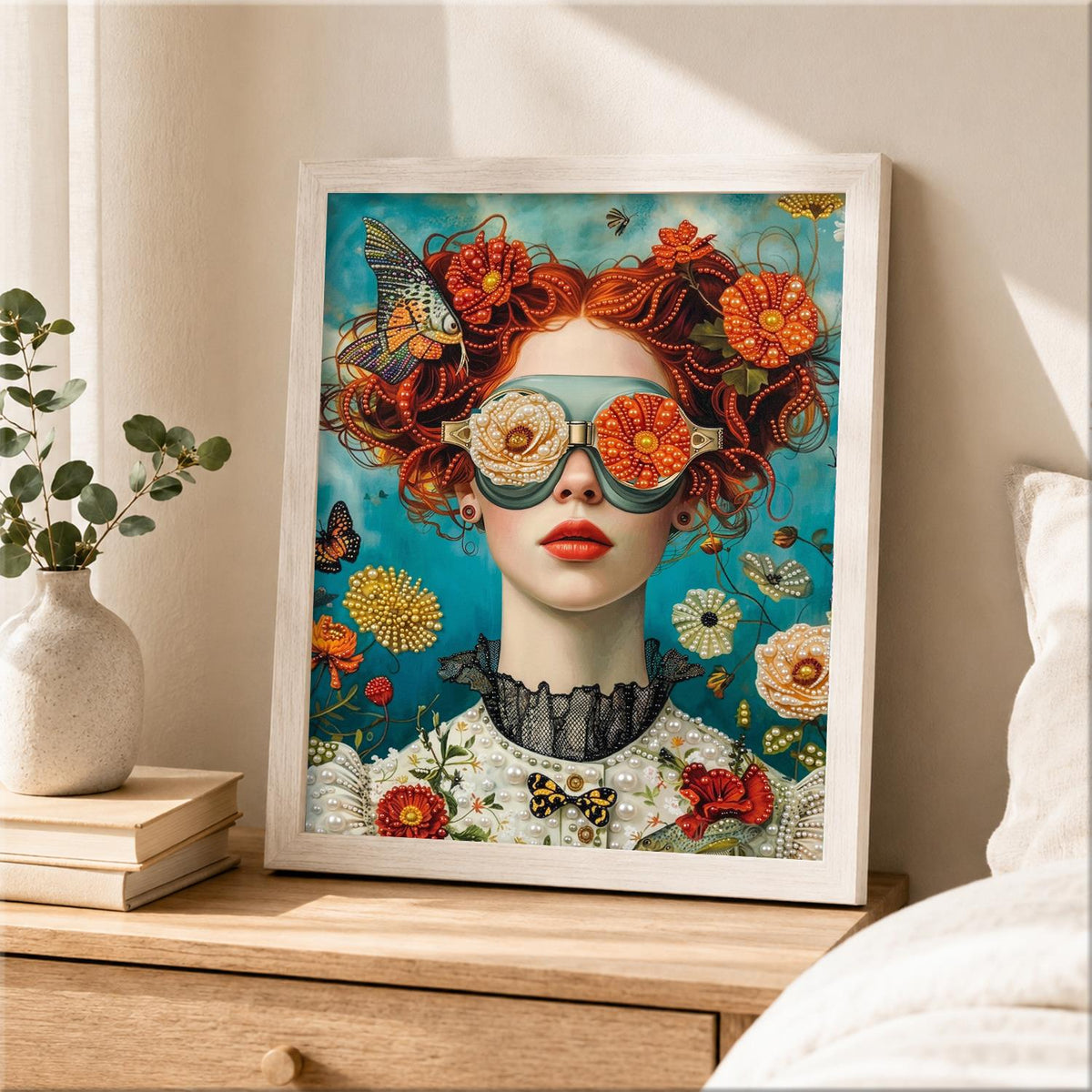 Redhead in Rose-Lens Goggles pearl painting – image 2