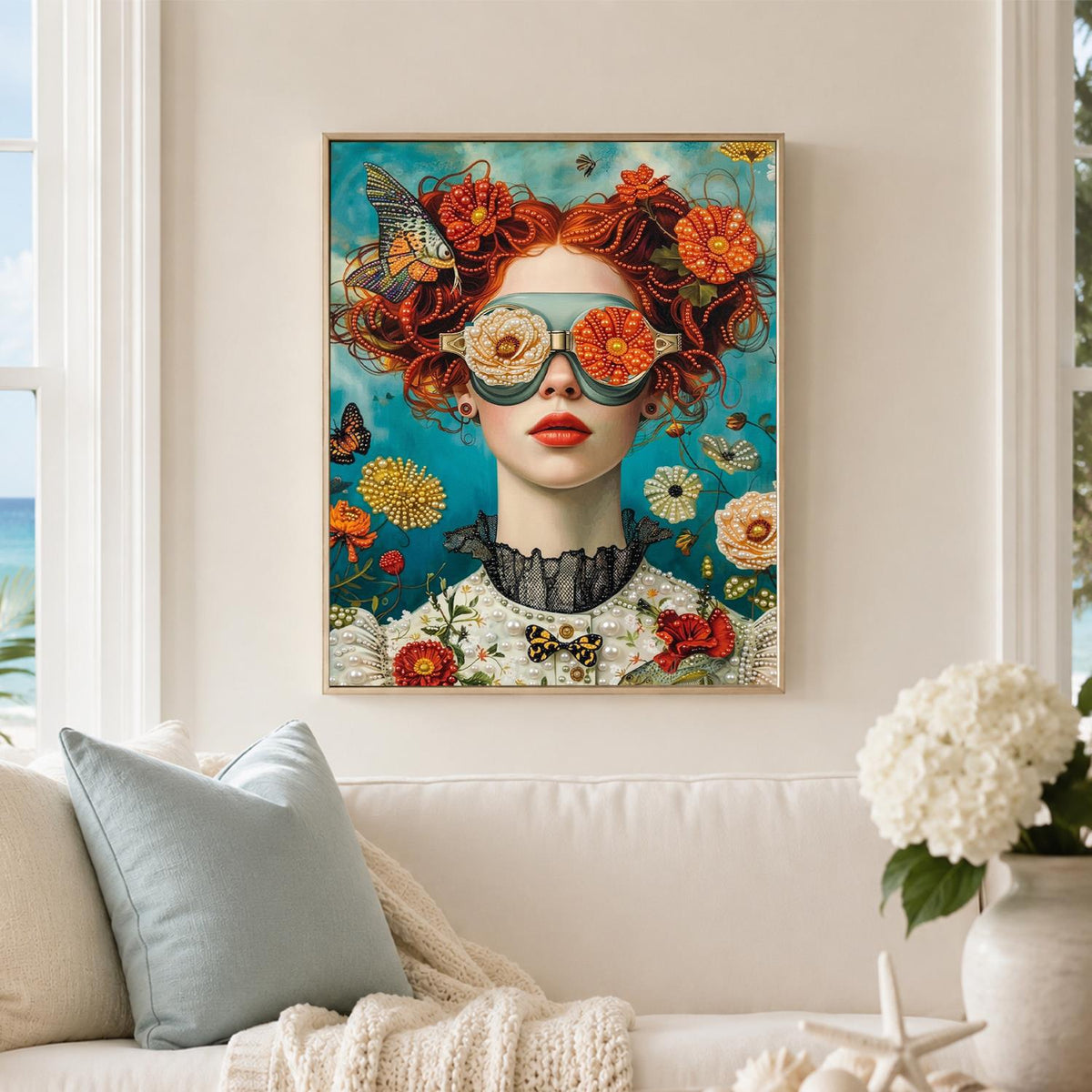 Redhead in Rose-Lens Goggles pearl painting – image 3