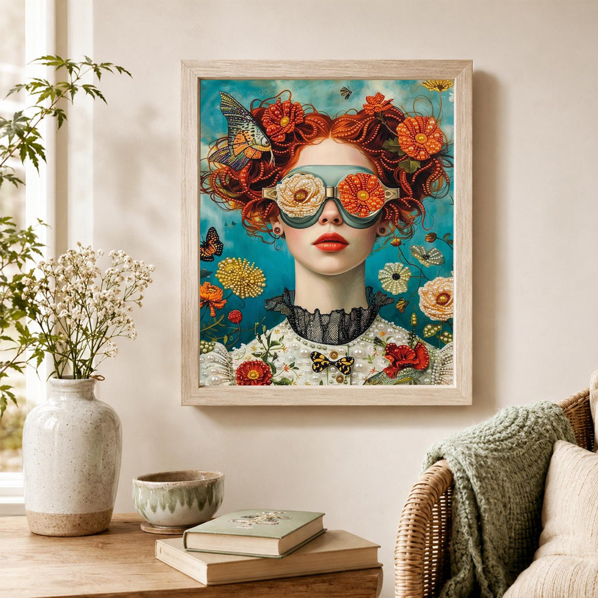 Redhead in Rose-Lens Goggles pearl painting – image 4
