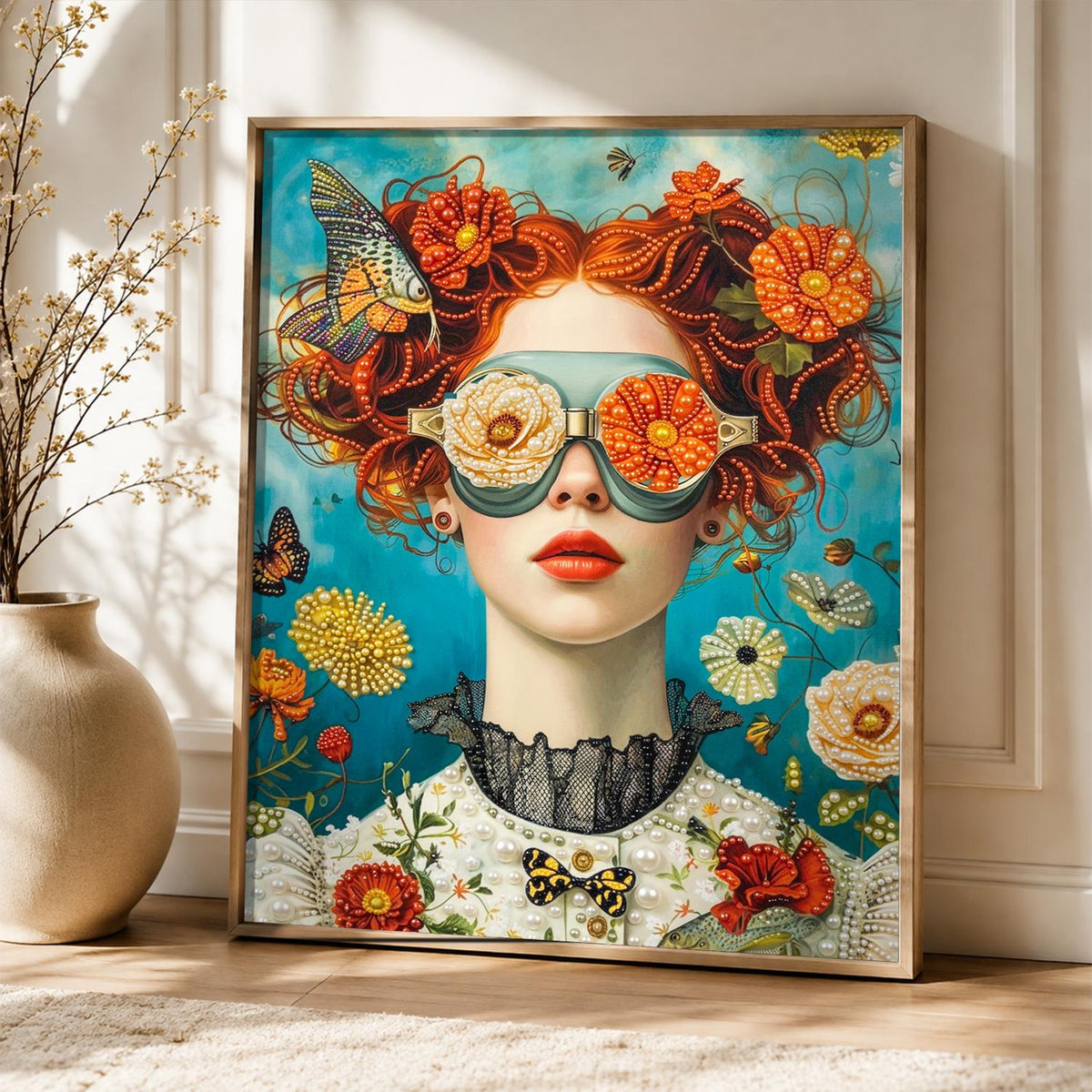 Redhead in Rose-Lens Goggles pearl painting – image 5